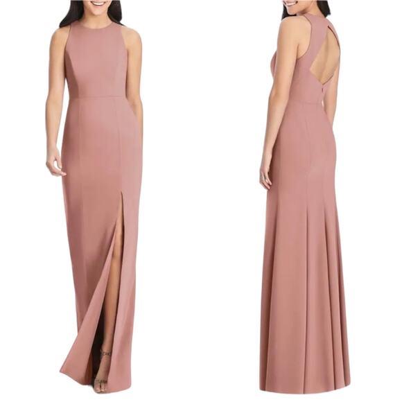 DESSY COLLECTION Diamond Cutout Back Trumpet Gown in Desert Rose - Picture 1 of 10